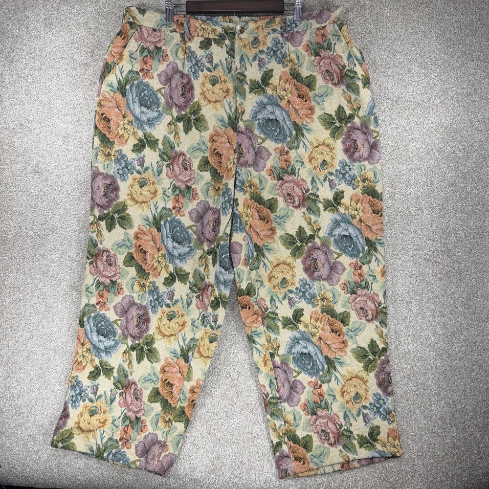 Plus Size Women's 4XL Woven Floral Tapestry Pants Cottage Core Boho Wide Leg